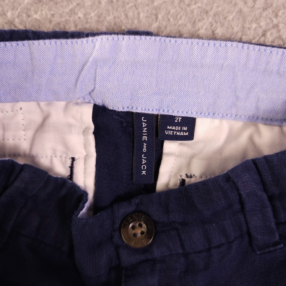 Janie and Jack Red White and You Shorts Boys 2T Navy Blue Linen Blend Chino - Picture 3 of 11